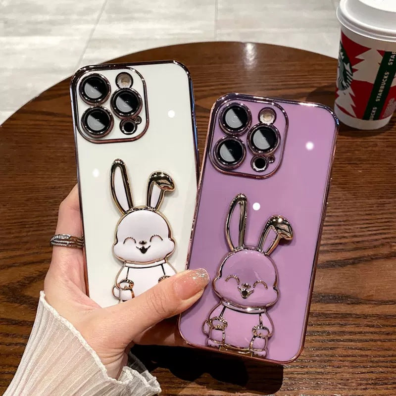 3D Cute Rabbit Plating Stand Holder Compatible with iPhone Case