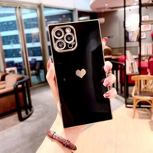 Luxury Square Plating Love Heart Compatible with iPhone Case