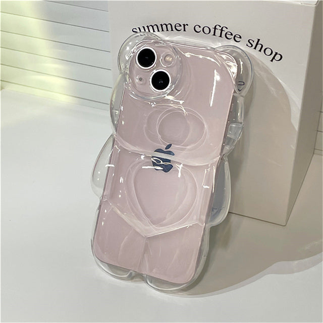 Cute 3D Bear Transparent Compatible with iPhone Case