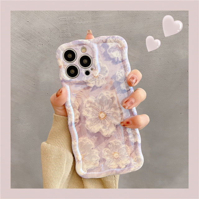 Luxury Flowers Floral Glitter Wave Frame Compatible with iPhone Case